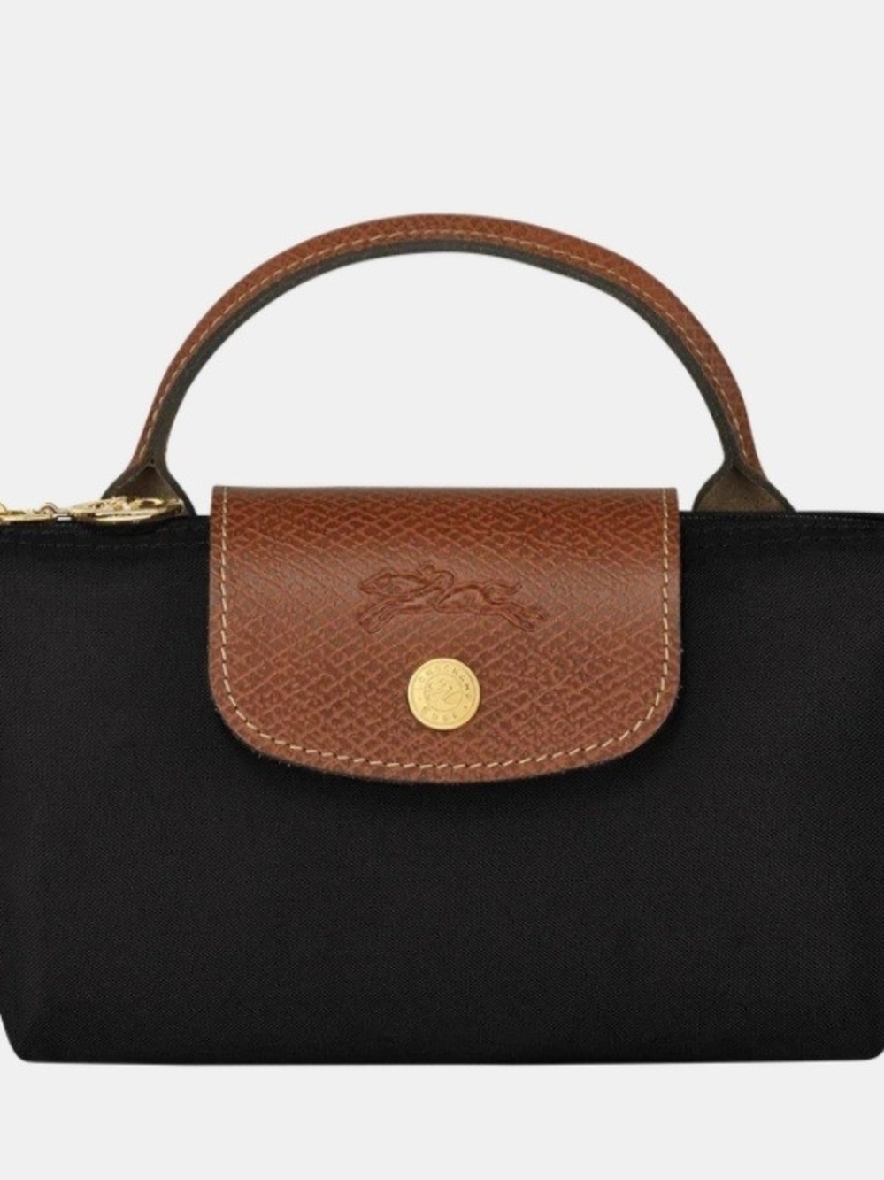 Longchamp Mini Tote in Black with Brown Leather Trim